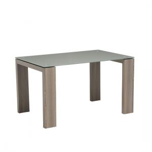 Devan Glass Dining Table Small In Grey With Wooden Legs