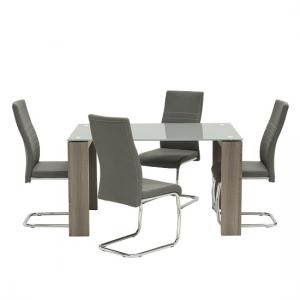 Devan Glass Dining Table Small In Grey With 4 Dining Chairs