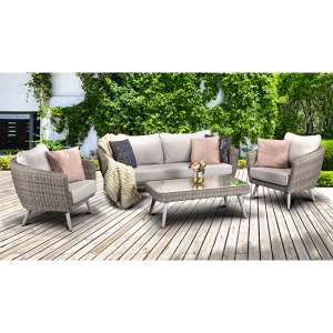 Deven Outdoor Wicker 5 Seater Lounge Set In Fine Grey