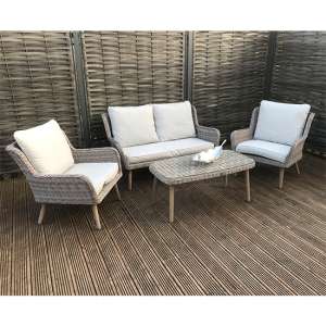Deven Outdoor Wicker 4 Seater Lounge Set In Fine Grey