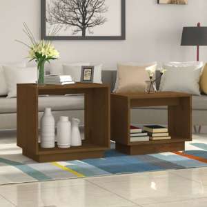 Devery Pine Wood Nest Of 2 Coffee Tables In Honey Brown