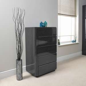 Devito Wooden Chest Of Drawers In Grey Gloss Grain Effect