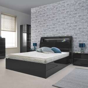Devito Wooden Double Bed In Grey Gloss Grain Effect With LED