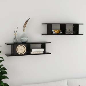 Devlin Set Of 2 Wooden Wall Shelf In Black