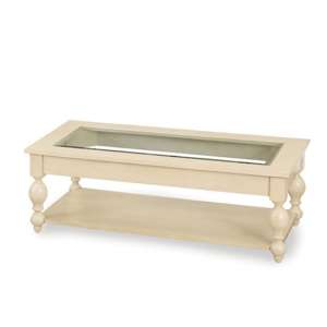 Devon Wooden Coffee Table In Bone With Clear Glass Inset Top