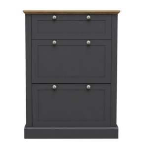 Didcot Wooden Shoe Storage Cabinet In Charcoal With 3 Doors