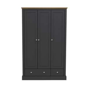 Didcot Wooden Wardrobe In Charcoal With 3 Doors And 2 Drawers