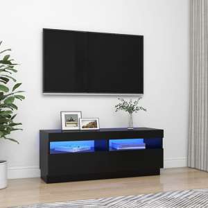 Dezso Wooden TV Stand In Black With LED Lights
