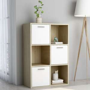 Diara Wooden Storage Cabinet 3 Doors 3 Shelves In White Oak