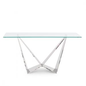 Feering Glass Console Table In Clear With Stainless Steel Base