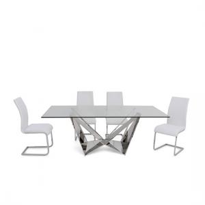 Feering Glass Dining Table In Clear With 6 Parkend White Chairs