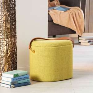 Dilia Fabric Storage Ottoman In Yellow With Leather Strap