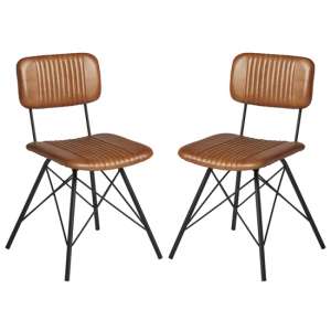 Dinas Light Tan Genuine Leather Dining Chairs In Pair