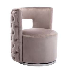 Dinnet Velvet Lounge Chair In Mink With Silver Base