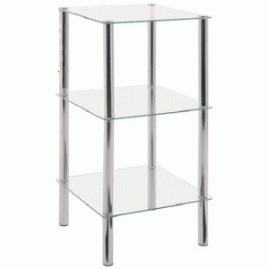 3 Tier Display Stand In Clear Glass With Chrome Tube