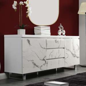 Diva Marble Effect Gloss 2 Door 3 Drawers Sideboard In White