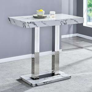 Diva Marble Effect High Gloss Rectangular Bar Table In White