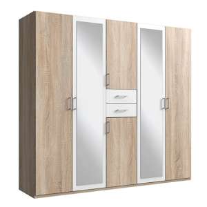 Diver Mirrored Wooden Wardrobe In Oak And White