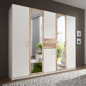 Diver Mirrored Wooden Wardrobe In White And Planked Oak