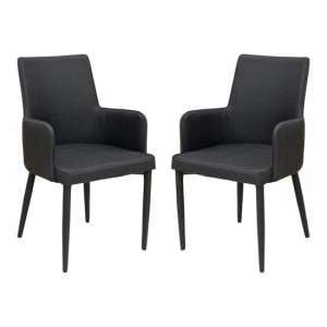 Divina Black Fabric Upholstered Carver Dining Chairs In Pair