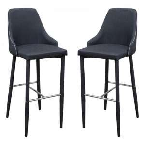 Divina Charcoal Fabric Upholstered Bar Stools In Pair