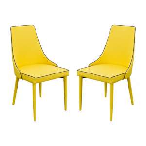 Divina Yellow Fabric Upholstered Dining Chairs In Pair