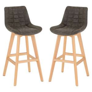 Baylis Grey Faux Leather Bar Stools In Pair