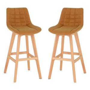 Baylis Mustard Faux Leather Bar Stools In Pair