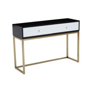 Dodoma Wooden Console Table With Gold Base In Black And White