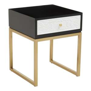 Dodoma Wooden Side Table With Gold Base In Black And White