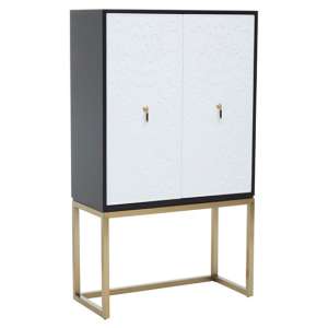Dodoma Wooden Storage Cabinet With Gold Base In Black And White