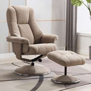 Dollis Fabric Swivel Recliner Chair And Footstool In Biscotti