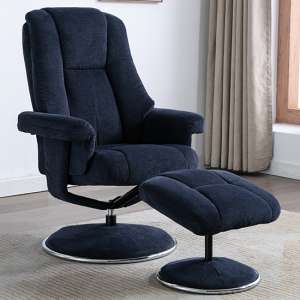 Dollis Fabric Swivel Recliner Chair And Footstool In Blue