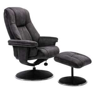 Dollis Fabric Swivel Recliner Chair And Footstool In Liquorice