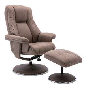 Dollis Fabric Swivel Recliner Chair And Footstool In Pecan