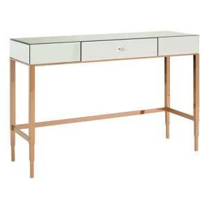 Dombay Mirrored Glass Console Table With 3 Drawers In Rose Gold