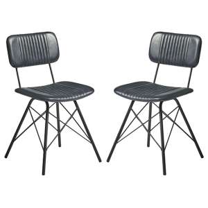 Donna Vintage Grey Genuine Leather Dining Chairs In Pair