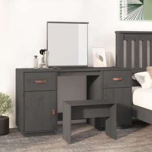 Doria Pine Wood Dressing Table With Mirror In Grey