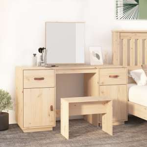 Doria Pine Wood Dressing Table With Mirror In Natural
