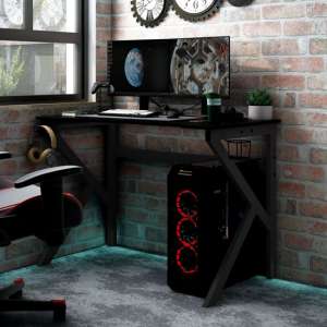 Dothan Wooden Gaming Desk In Black With K-Shape Legs