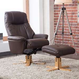 Dox Plush Swivel Recliner Chair And Footstool In Brown