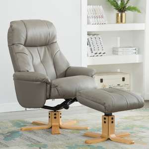 Dox Plush Swivel Recliner Chair And Footstool In Grey