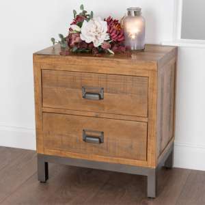 Drafint Wooden Bedside Cabinet In Pine With 2 Drawers