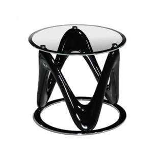 Drift Glass Round End Table In Black High Gloss And Chrome Base