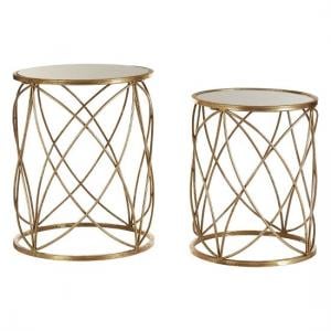 Duchess Mirrored Top Set Of 2 Side Table In Weathered Gold Iron