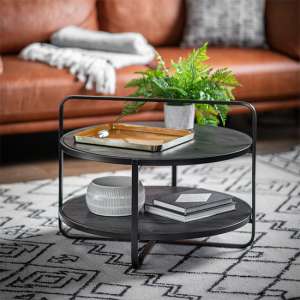 Dudley Round Wooden Coffee Table With Metal Frame In Black