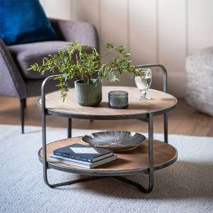 Dudley Round Wooden Coffee Table With Metal Frame In Natural