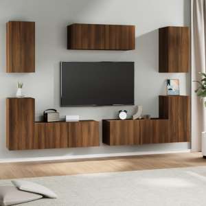 Duena Wooden Living Room Furniture Set In Brown Oak