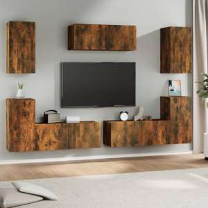 Duena Wooden Living Room Furniture Set In Smoked Oak