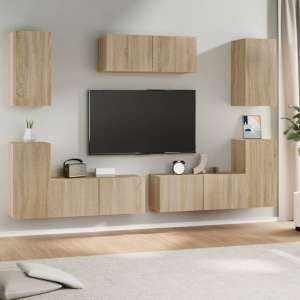 Duena Wooden Living Room Furniture Set In Sonoma Oak